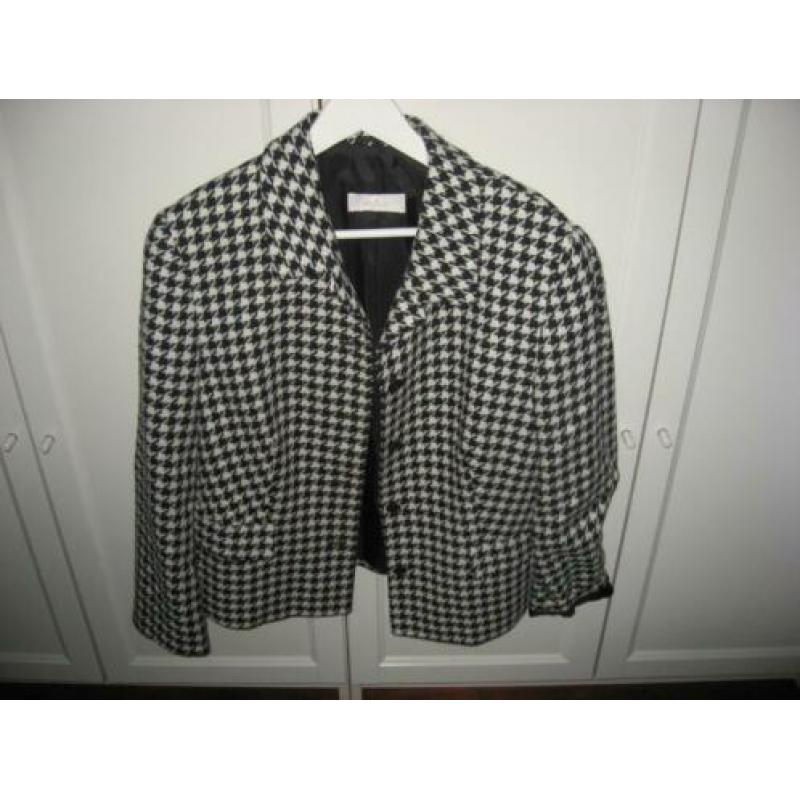 creme zwart wolmix pied de poule blazer, Flick, mt 46