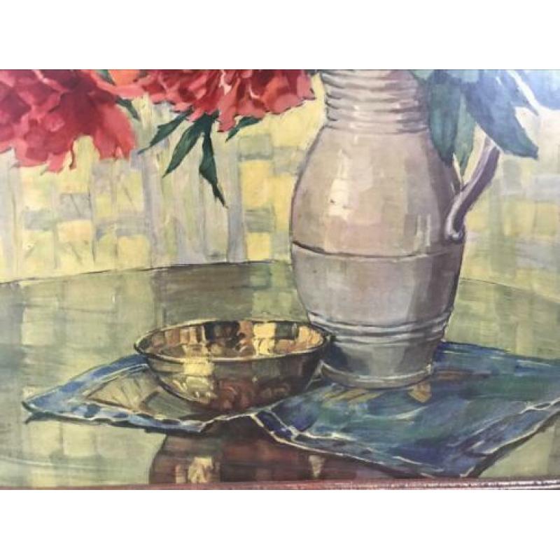 Fraaie oude litho Anna Sophie Gasteiger - Pioenrozen