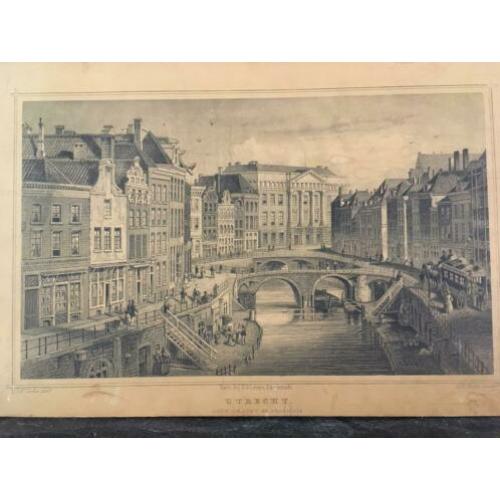 Oude Gracht en Stadhuis Utrecht, oude gravure