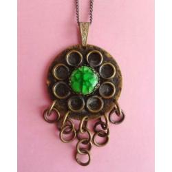jwg Vintage 60s 70s design ketting hanger koper groen glas