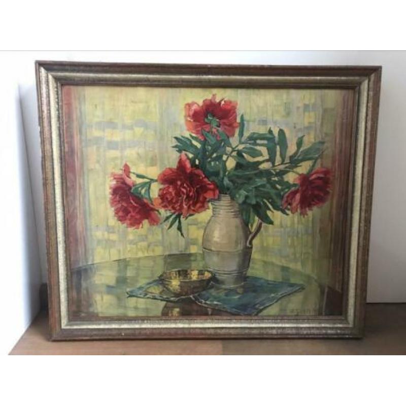 Fraaie oude litho Anna Sophie Gasteiger - Pioenrozen