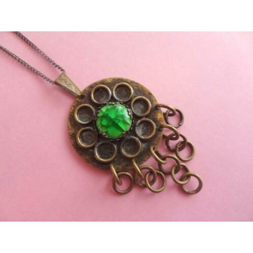 jwg Vintage 60s 70s design ketting hanger koper groen glas