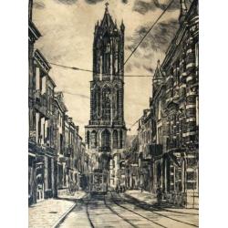 Bijzondere midden 20e eeuwse prent Utrecht Den haag antiek
