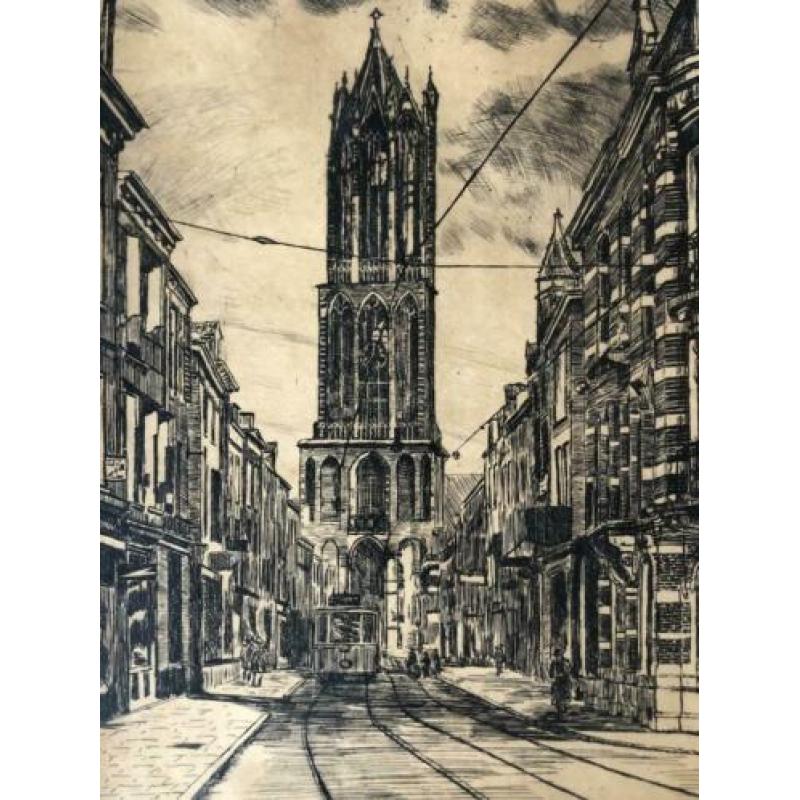 Bijzondere midden 20e eeuwse prent Utrecht Den haag antiek