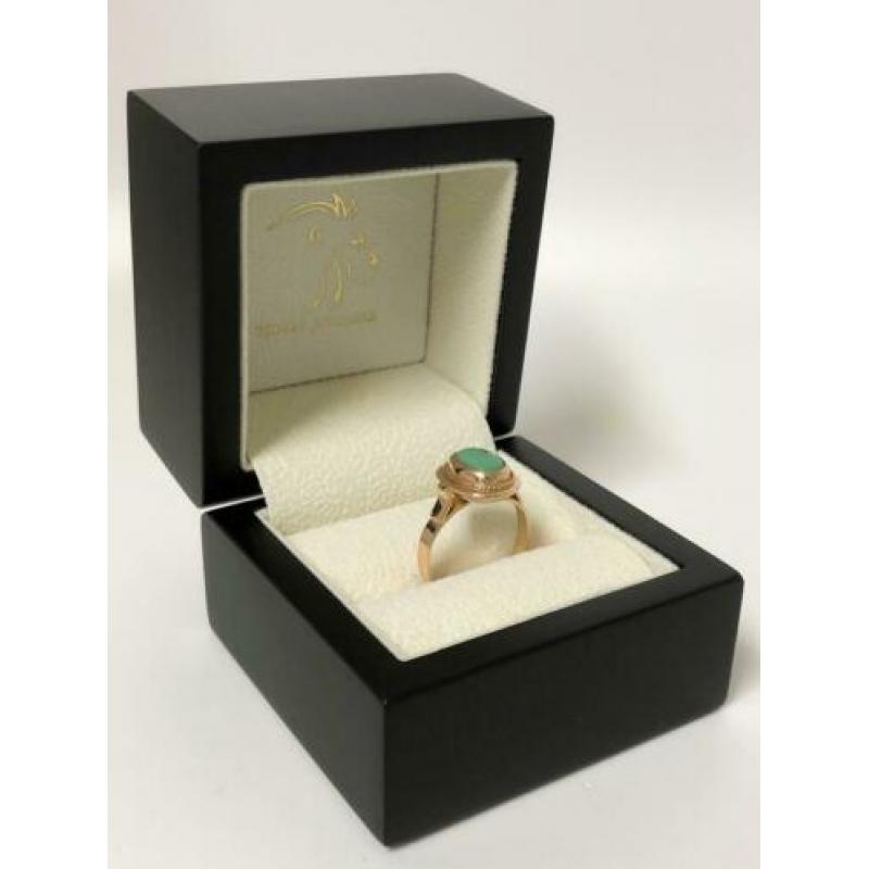 Antiek Rosé Gouden Ring Cabochon Geslepen Groene Turkoois