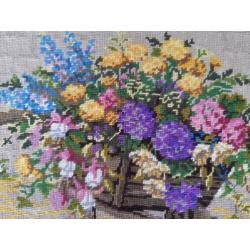 borduurwerk groot bloemen kruiwagen