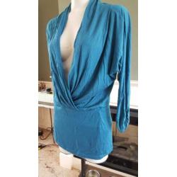 Nieuw CLAUDIA STRATER top 34 XS blauw mouw topje shirt S 36