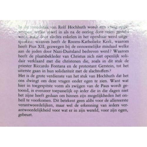 Rolf Hochhuth - De plaatsbekleder (Toneel)