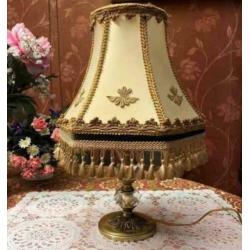 Retro/antiek brocante tafellamp kristal,koper,lampenkap goud