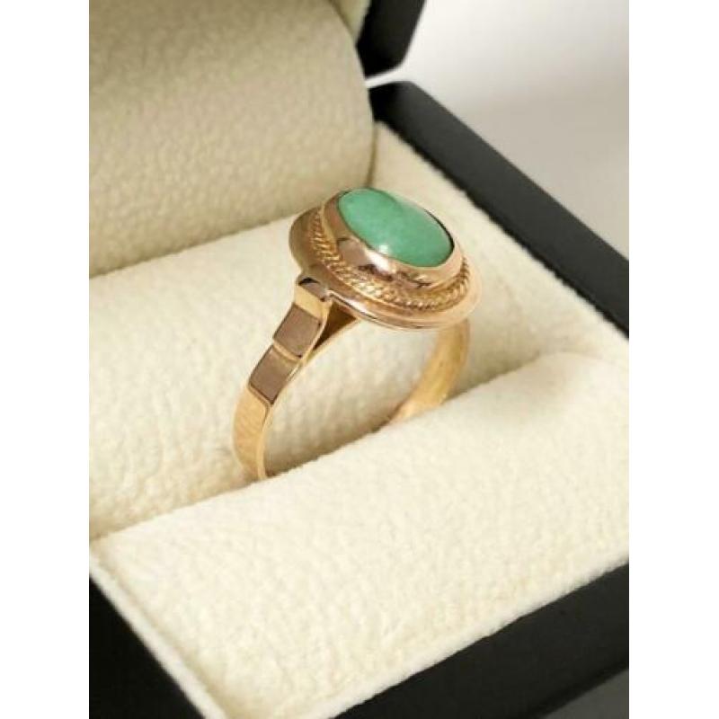 Antiek Rosé Gouden Ring Cabochon Geslepen Groene Turkoois