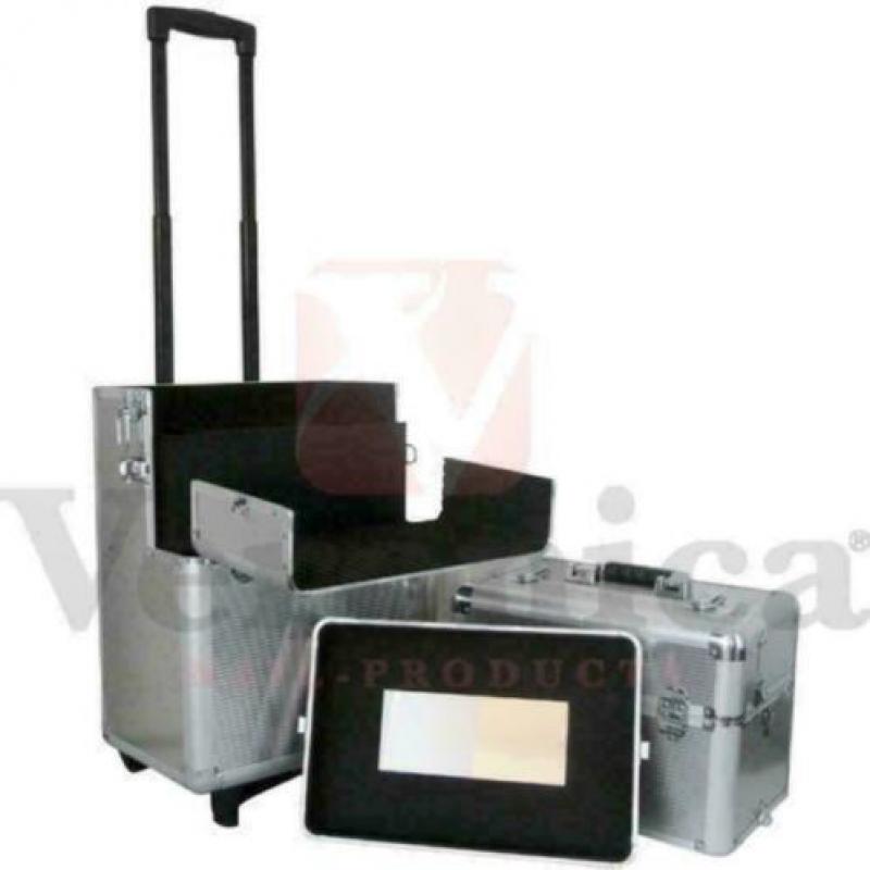 Aluminium cosmetica trolley 3 in 1 ZILVER