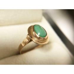 Antiek Rosé Gouden Ring Cabochon Geslepen Groene Turkoois
