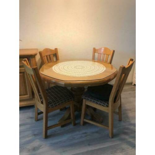 Ronde eettafel met 4 stoelen eikenhout
