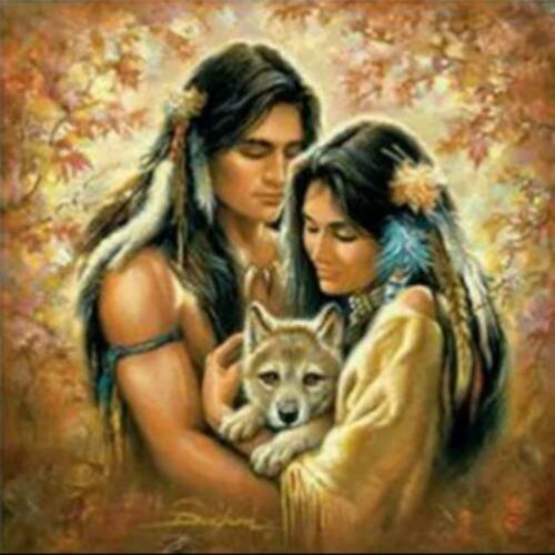 4195 full diamond painting indianen koppel met puppy