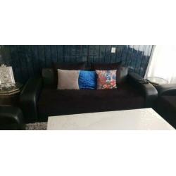 Bank zwart Half leer/half fluweel