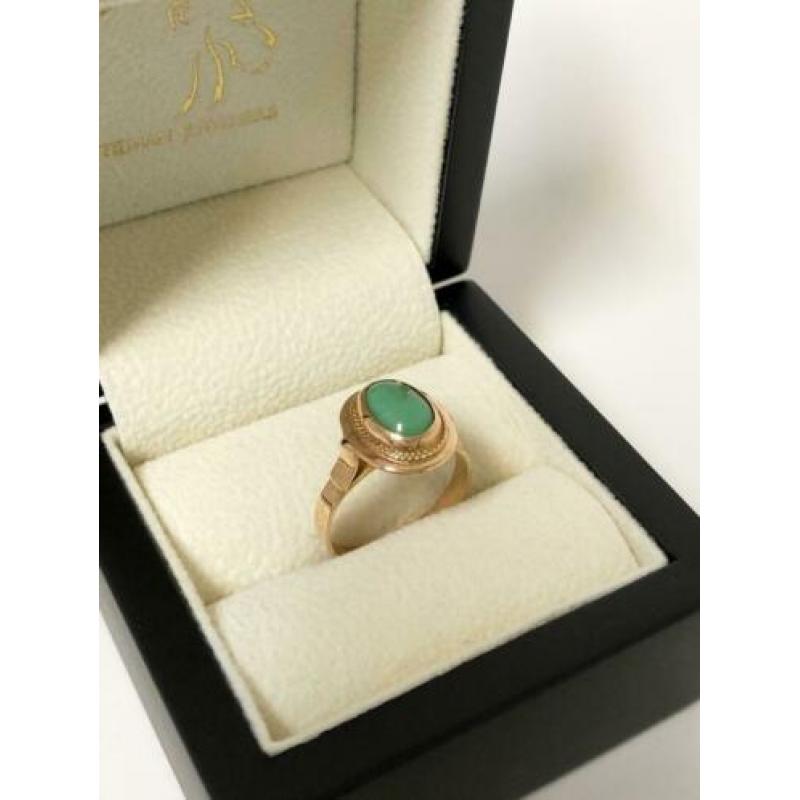 Antiek Rosé Gouden Ring Cabochon Geslepen Groene Turkoois