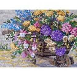 borduurwerk groot bloemen kruiwagen