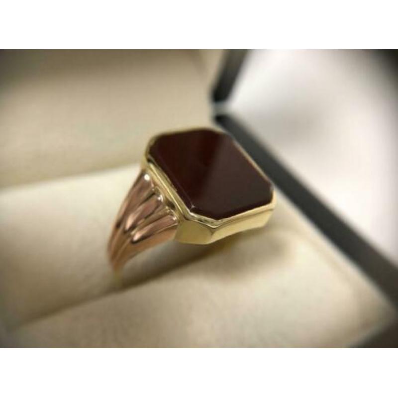 Antiek Gouden Heren Zegelring Rosé Accenten - Carneeol