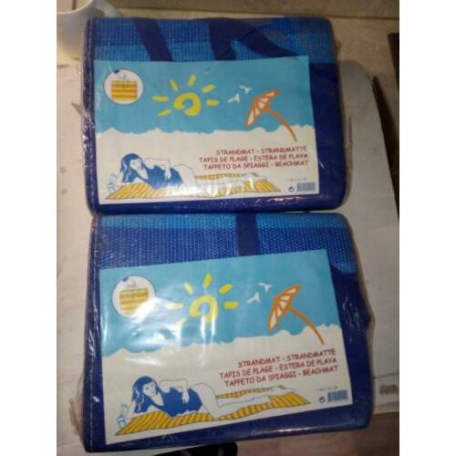 Set van 2 nieuwe strandmatten blauw compact als tas