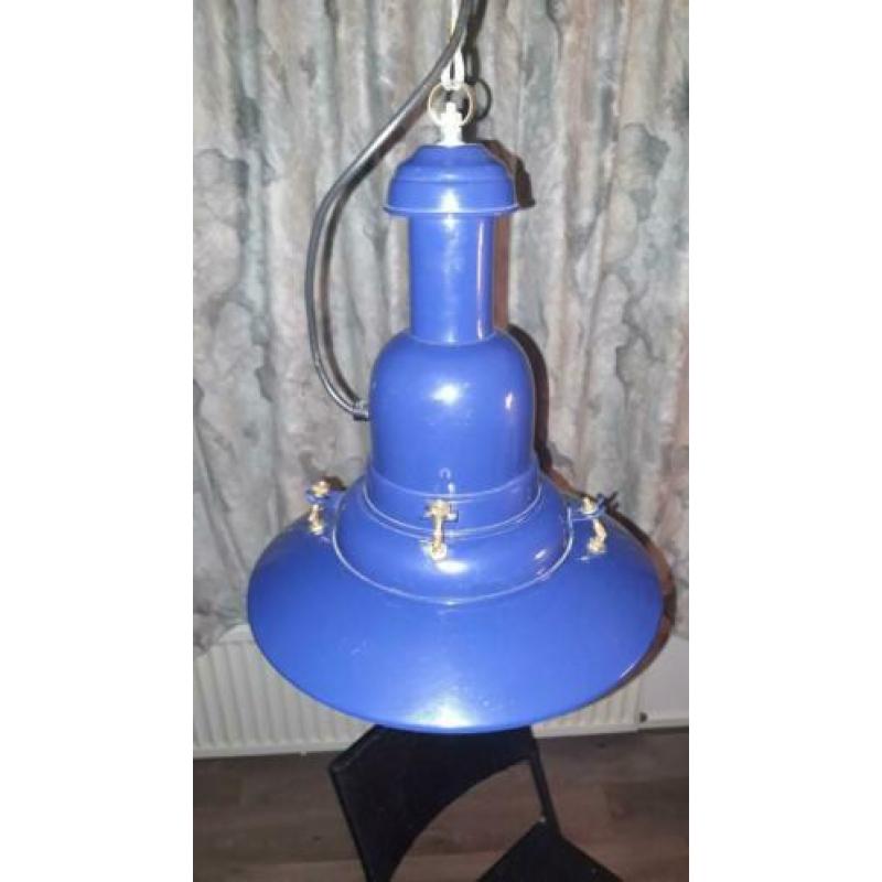 Hanglamp vintage origineel.... emaille petrol blauw.