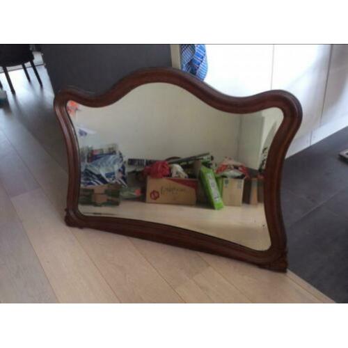 ART DECO wandspiegel 1930, gebogen, geslepen, eiken lijst