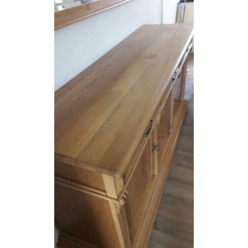 Mooi zwaar blank eiken dressoir met spiegel