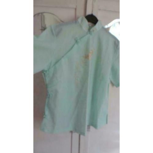 Vintage Fedo Chinese tuniek blouse mintgroen mt 40 -KB