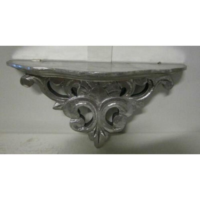 Brocante houten console - 30 cm - zilver- bij TTM Wonen