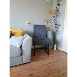 Twee eetkamerstoelen kleur blauw.