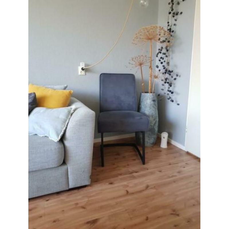 Twee eetkamerstoelen kleur blauw.