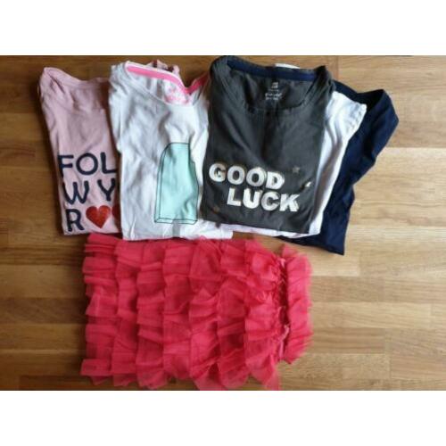Set: 5 t-shirts korte mouw + rokje 146-152