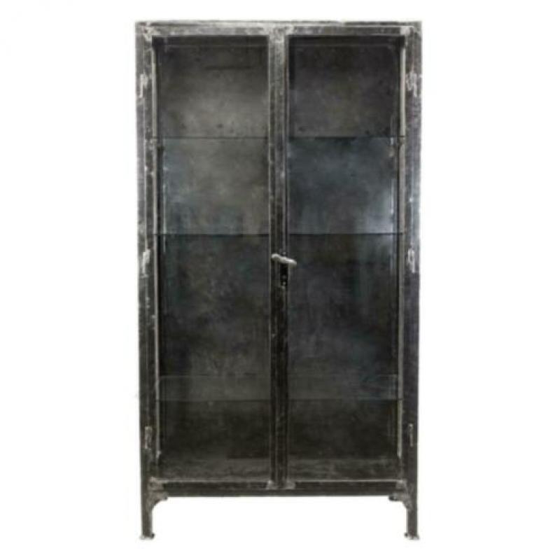 Vintage apothekerskast geborsteld staal 'Brushed Steel & Gla