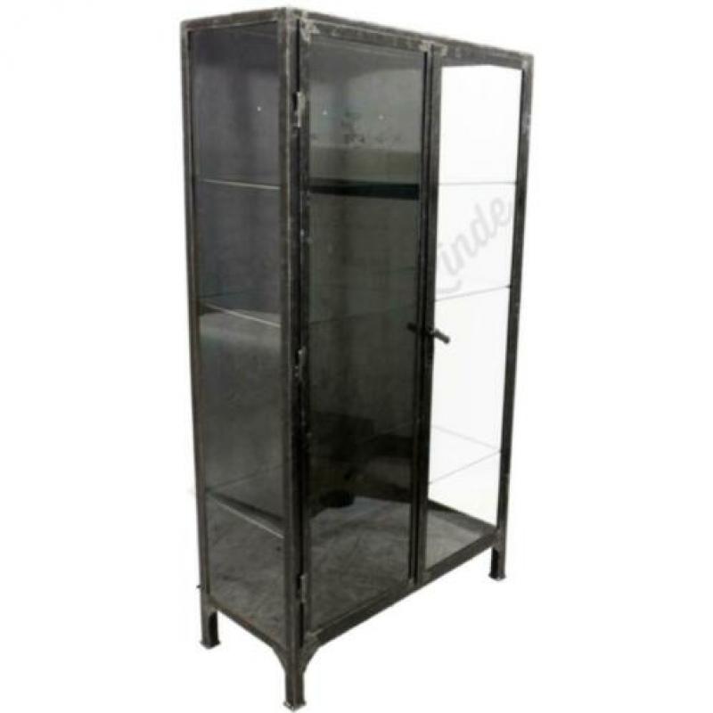 Vintage apothekerskast geborsteld staal 'Brushed Steel & Gla