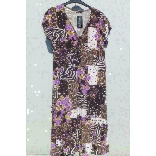 MODA Y&M zwart/bruin/paars bewerkt stretch jurk mt M