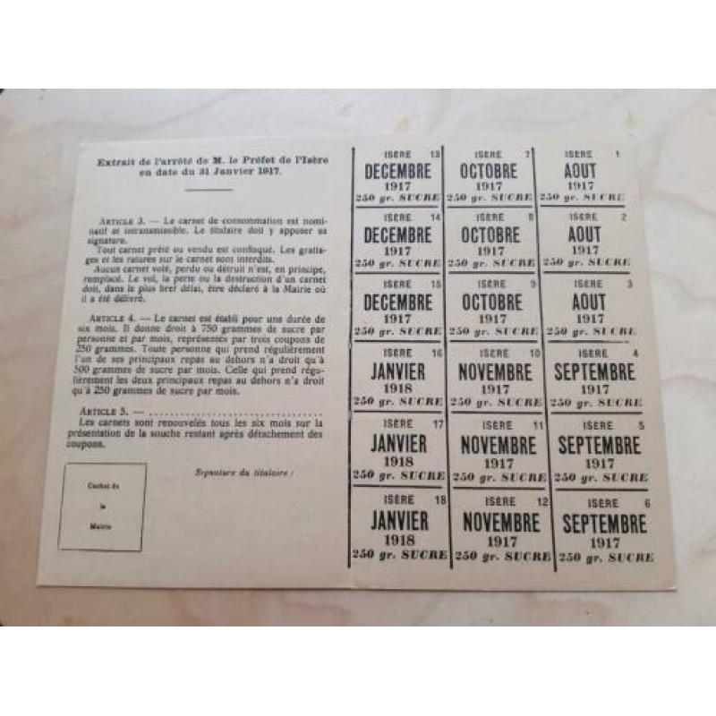 suiker distributie bonnen boekje Frans wo1 ww1