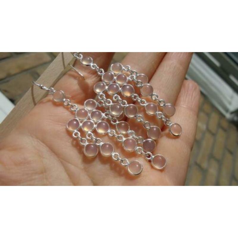 Lange 925 zilver oorbellen met rozenkwarts - Vanoli