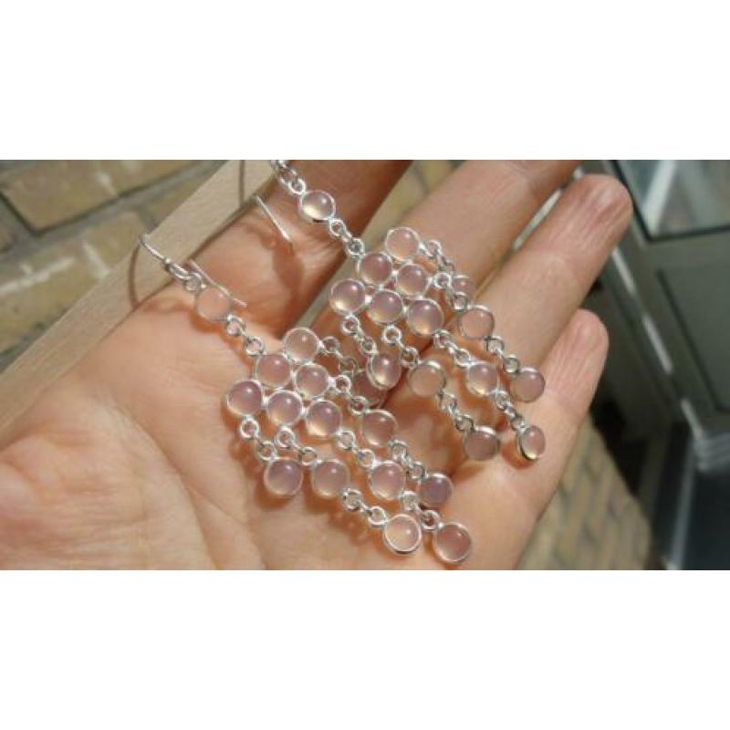 Lange 925 zilver oorbellen met rozenkwarts - Vanoli