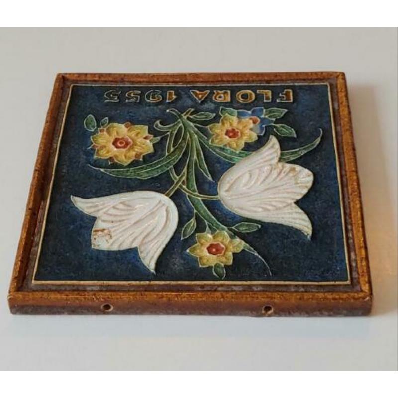 Porceleyne Fles cloisonne tegel Flora 1953. GAAF!
