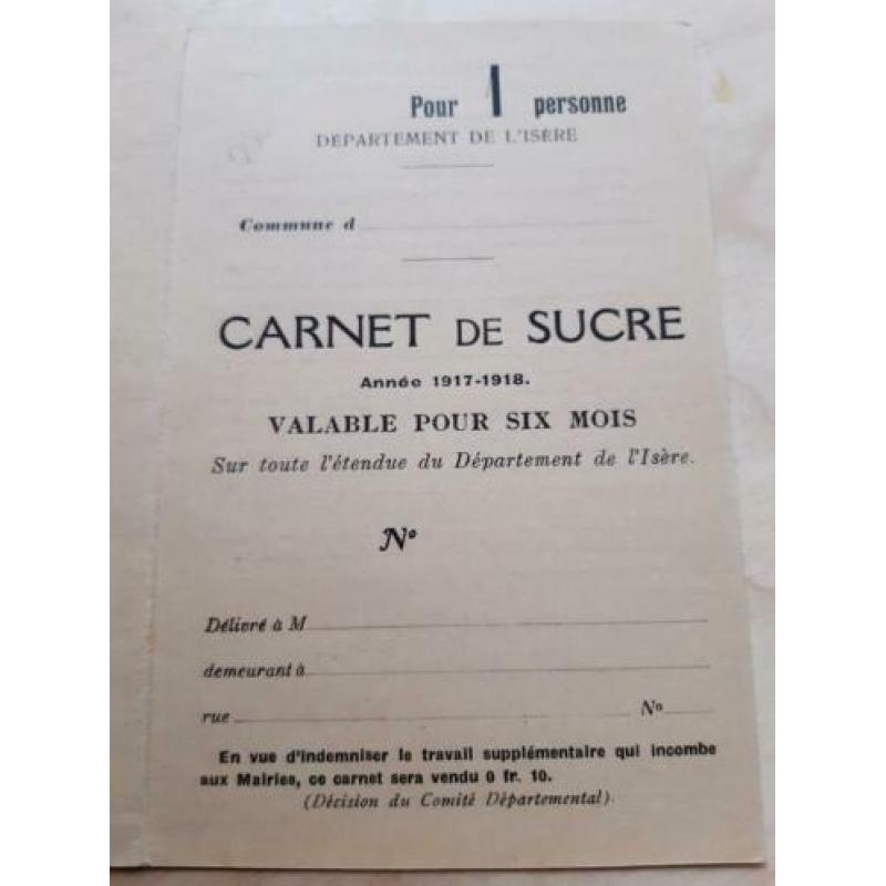 suiker distributie bonnen boekje Frans wo1 ww1