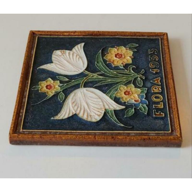 Porceleyne Fles cloisonne tegel Flora 1953. GAAF!