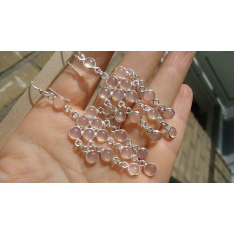 Lange 925 zilver oorbellen met rozenkwarts - Vanoli