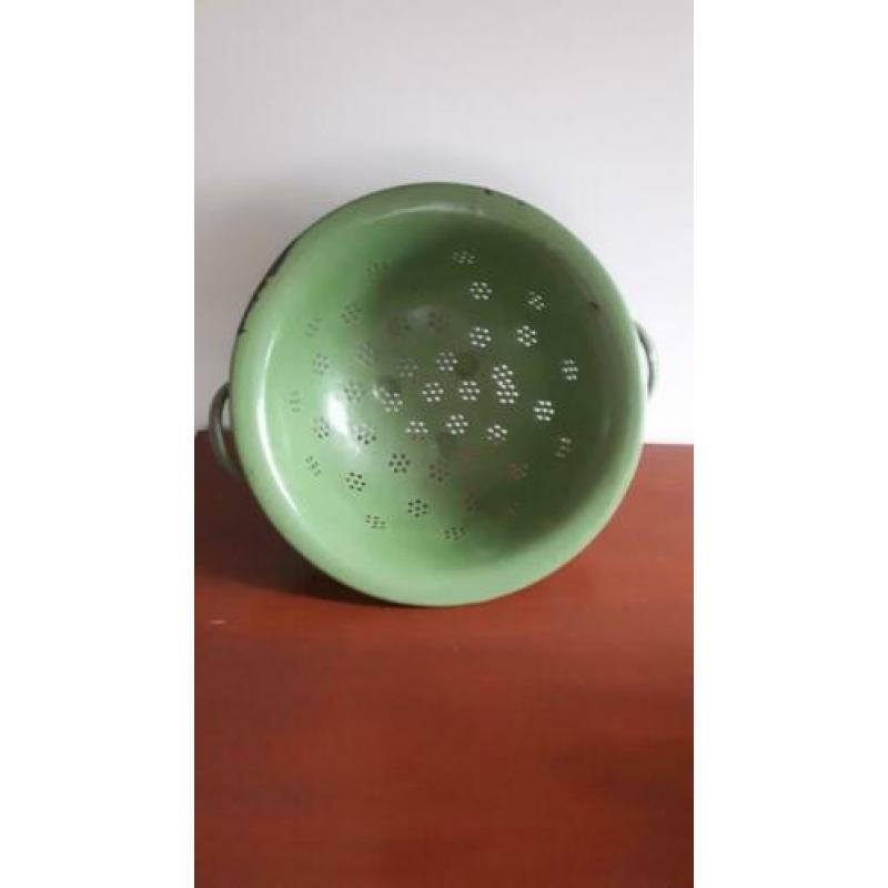 Retro Emaille vergiet (groen) van begin 1950