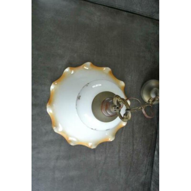 Brocante hanglamp opaal glas Vintage hanglamp
