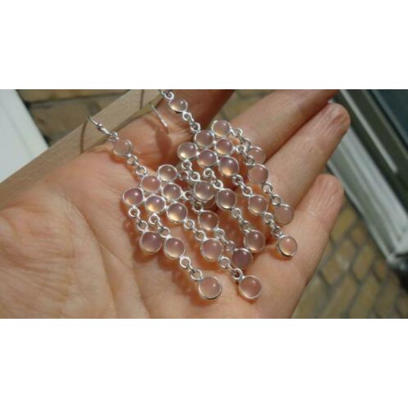 Lange 925 zilver oorbellen met rozenkwarts - Vanoli