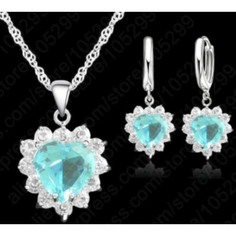 925 sterling zilveren set met hart zirkonen