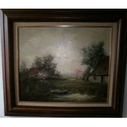 Olieverf schilderij op doek met landschap van,G.J. Ernens,