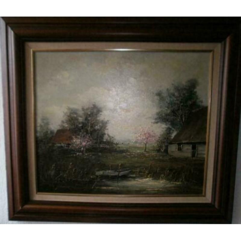 Olieverf schilderij op doek met landschap van,G.J. Ernens,