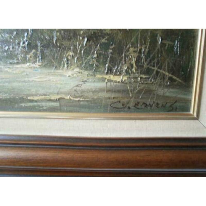 Olieverf schilderij op doek met landschap van,G.J. Ernens,