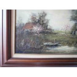 Olieverf schilderij op doek met landschap van,G.J. Ernens,