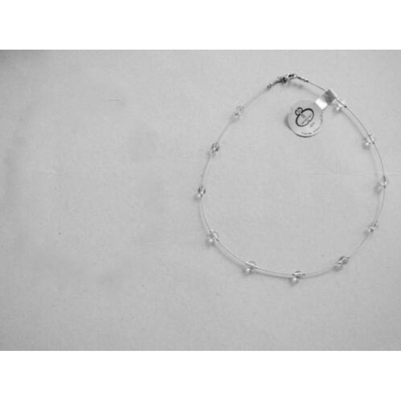 Zilver/ staal ketting 42 cm. +Bergkristal slot+div. 925zilve